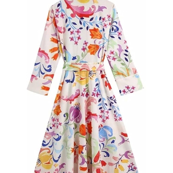 Zara Totem Floral Print Bow Sashes Midi Shirt Dress - Picture 9 of 13